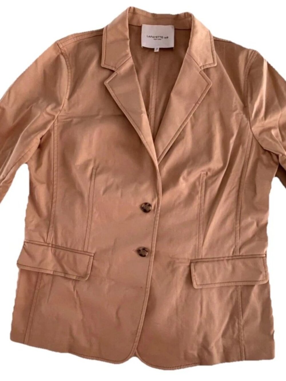 Lafayette 148 New York Camel Tan Cotton Blazer Jacket Lined Size 12 Classic